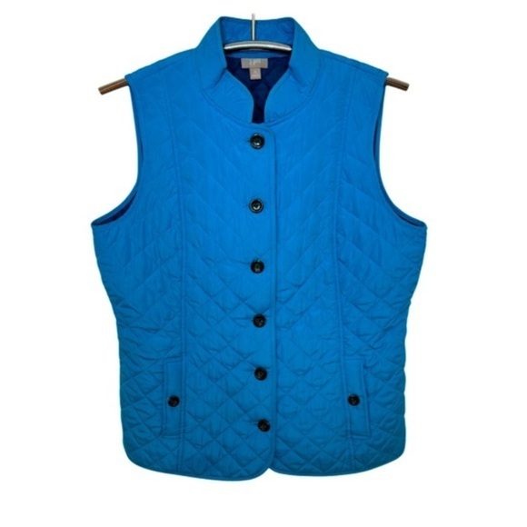 J. JILL BLUE QUILTED COLLARED BUTTON-UP VEST JACKET, SIZE M - Picture 1 of 11